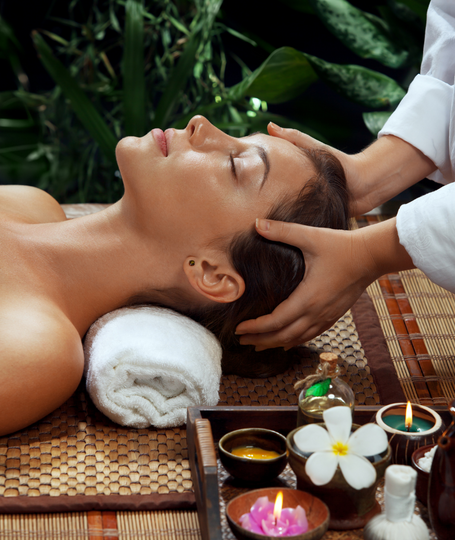 women relaxing through mobile massage at home