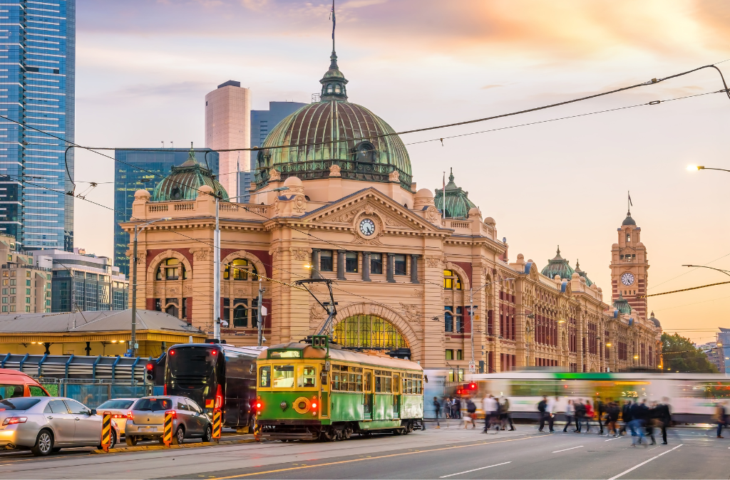 Melbourne Flinders Street Station, a historic landmark with intricate architecture.