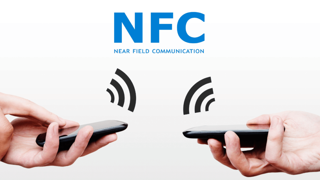 Two mobile phones with NFC payment technology. Near field communication