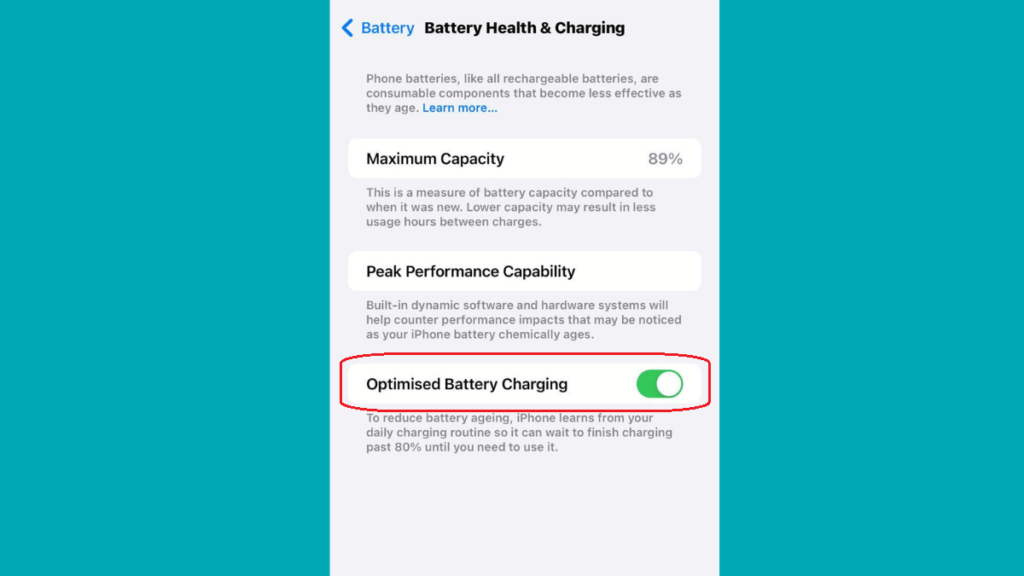 Optimised battery charging for iphone