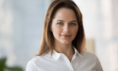 Confident smiling businesswoman looking at camera, young professional headshot portrait