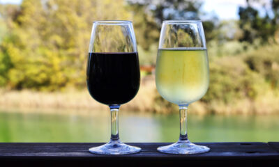 Glasses of red and white Adelaide wine