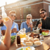 Happy Friends with Drinks or Bbq Party on Rooftop