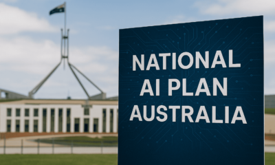 National AI Plan Australia sign in front of Parliament House, representing Australia’s new AI strategy.