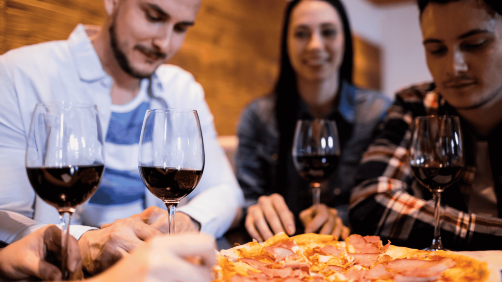 Red wine served with pizza at an Italian Restaurant in Australia