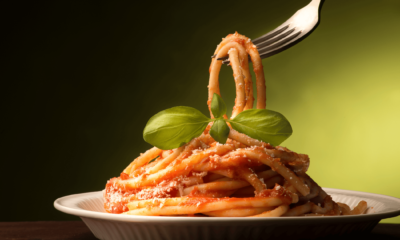 Spaghetti with tomato sauce and basil served at an Itslian Restaurant in Australia
