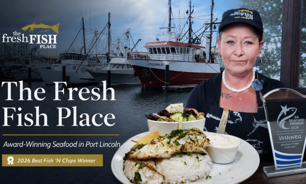 The Fresh Fish Place in Port Lincoln featuring Michelle, award-winning seafood and 2026 Best Fish ’N Chips trophy